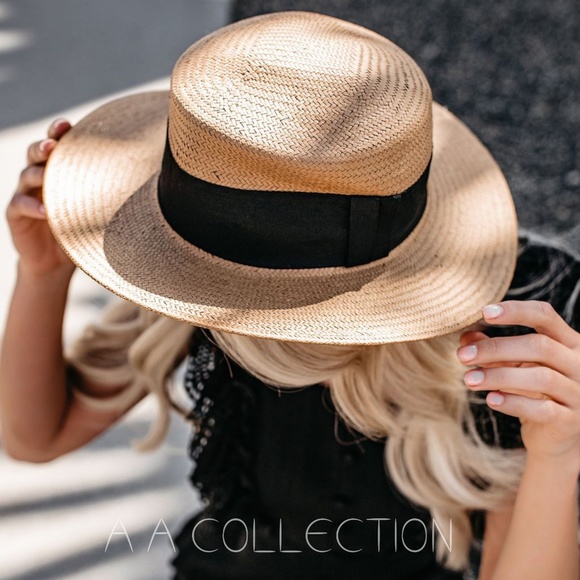 Sun Beach Hat woven wide brim ribbon band - Picture 2 of 5